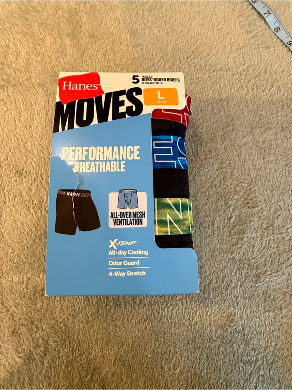 Hanes Moves Boys Boxer Briefs L 12-14 5 Pack Performance Mesh NWT